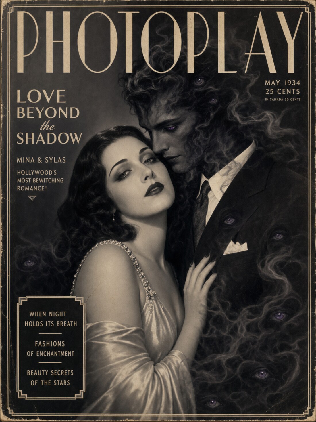Mina & Sylas — Photoplay magazine cover, May 1934, 'Love Beyond the Shadow'